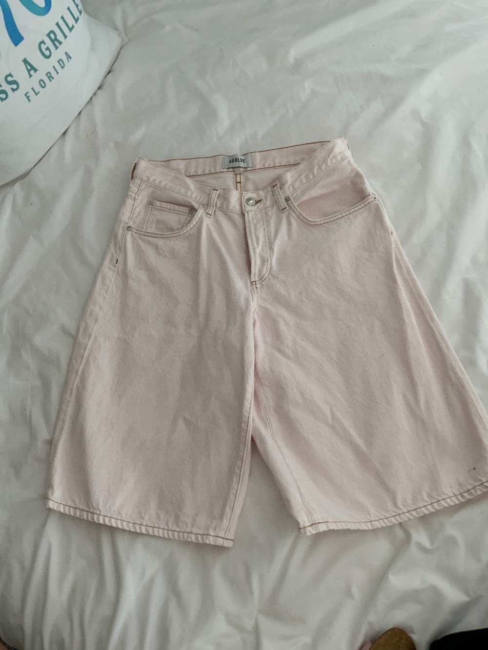 Agolde Pink Denim wide Leg Bermuda Culottes Shorts